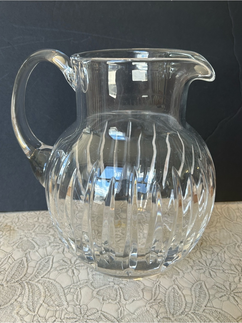 Reed & Barton Clear Ribbed Glass Water Pitcher